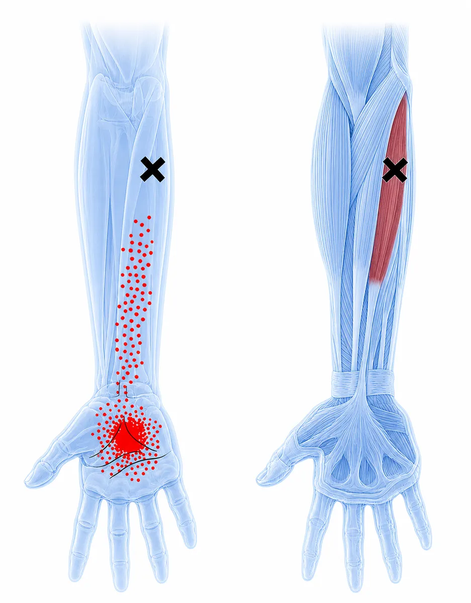 Palmaris Longus — trigger points and referred pain pattern. — Reference diagram 1
